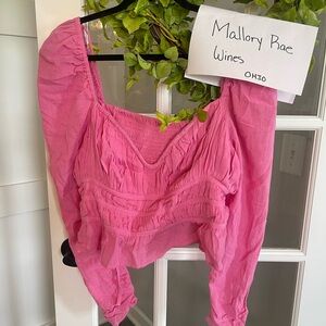 Free People Pink Puff Sleeve Ruched Blouse